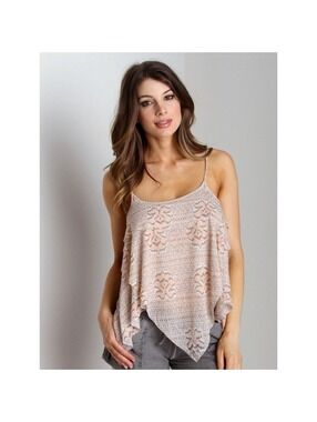 Free People Floral Ruffle Handkerchief Cami Top Peach Gray Size Small Boho